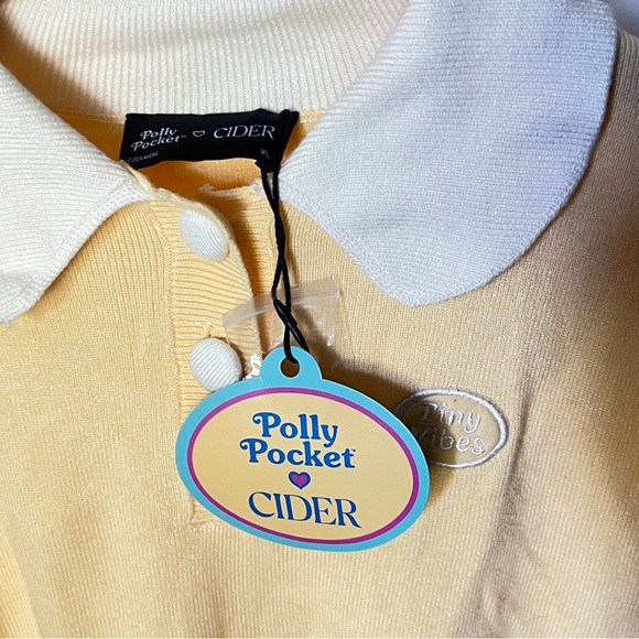 Cider x Polly Pocket Knit Top Womens XL Yellow White Collar Puff Sleeve NWT - Picture 4 of 8